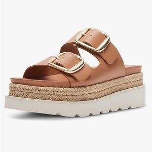 Tan Platform Sandals with Gold Buckles (Madden Girl Mythical) Size 9.5
